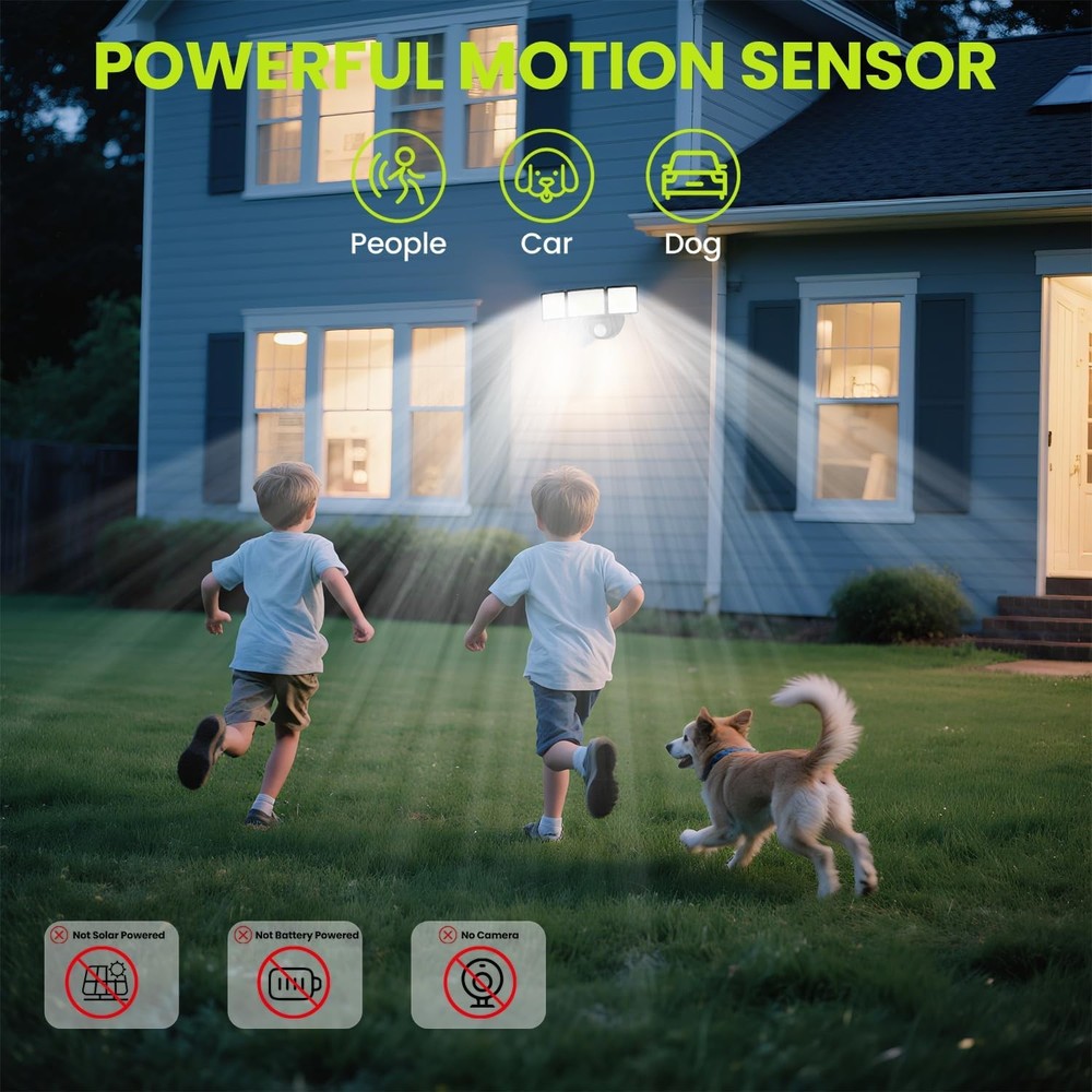 7500LM LED Security Light Motion Sensor Outdoor Lights, Adjustable 3 Head LED