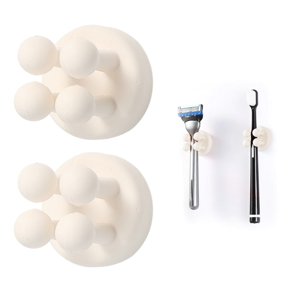4Pcs Silicone Toothbrush Holders - Multi-Function Self Adhesive Wall7854
