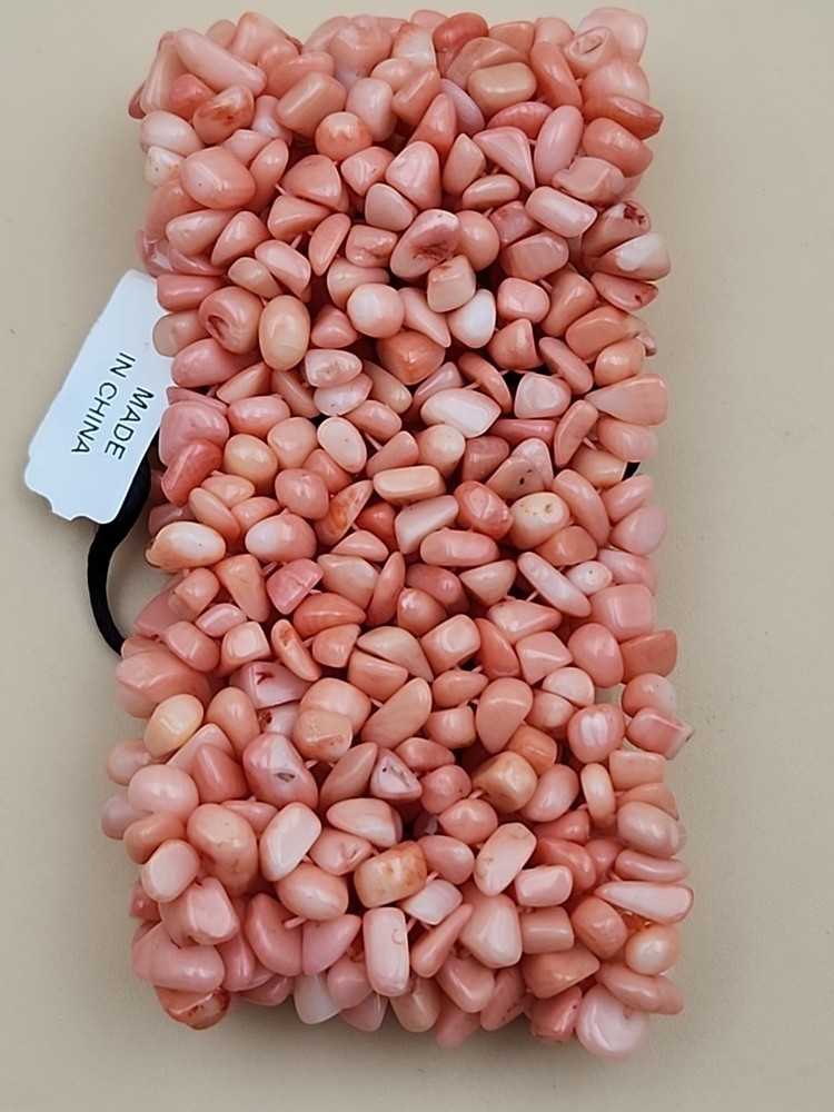 PJS Vintage Pink Coral Beaded Stretch Bangle Bracelet