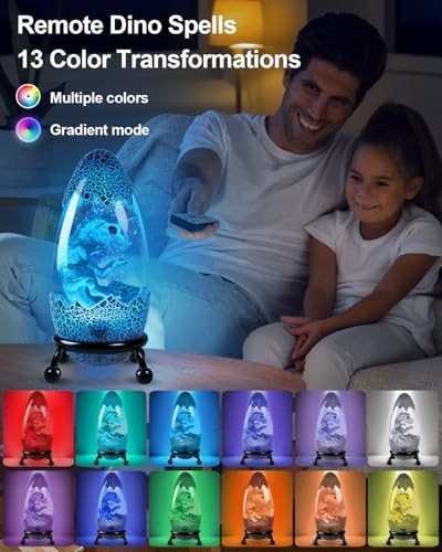 LED Dinosaur Egg Night Light with Remote Control 13 Color Dinosaur Lamp