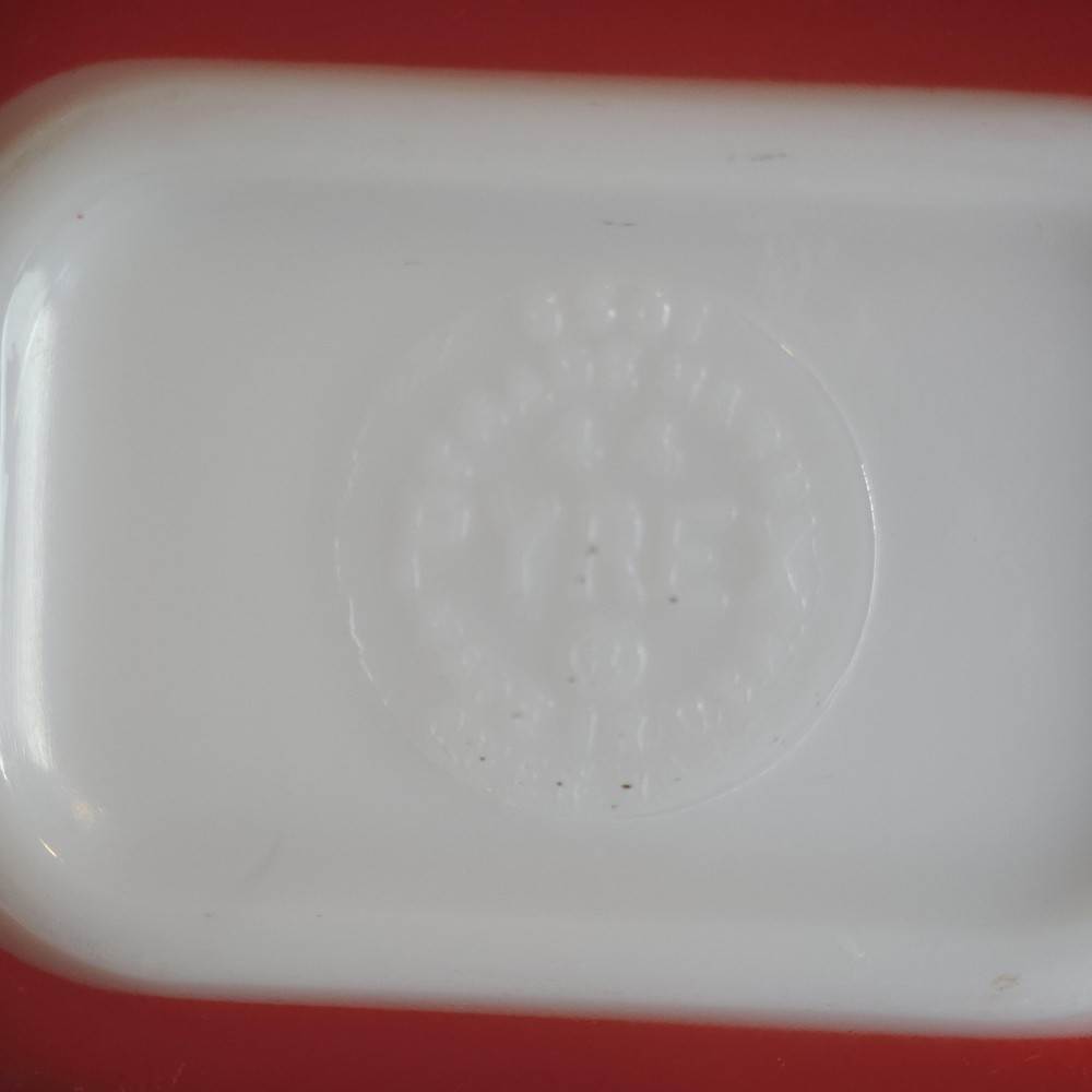 Vintage PYREX Refrigerator Dish Red Rectangular Glass USA VTG Kitchen 4"