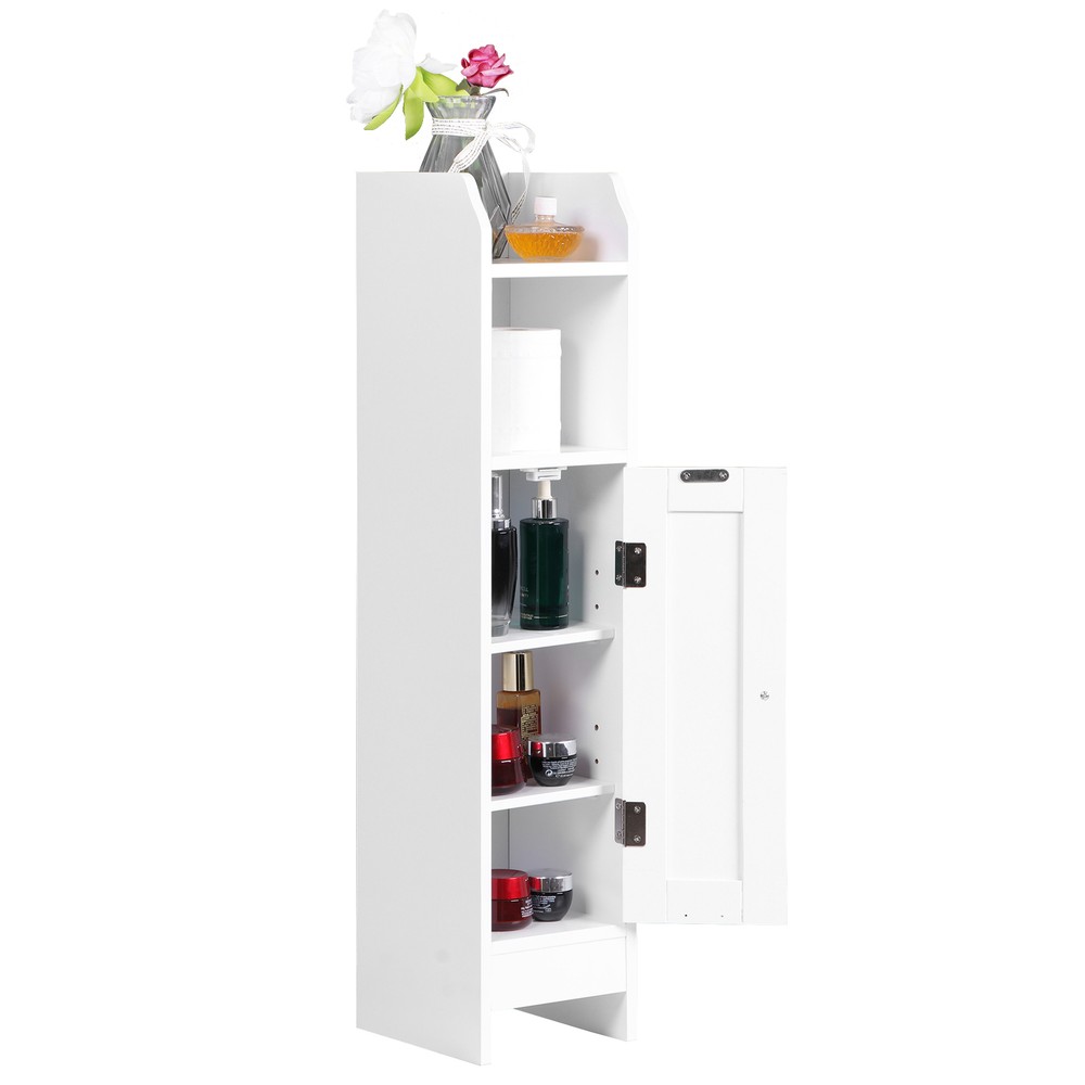 Bathroom Corner Floor Cabinet with Doors and Adjustable Shelf for Small Spaces