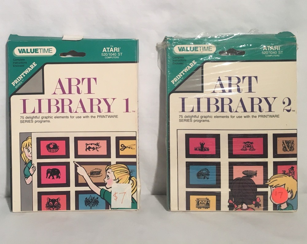 ART LIBRARY 1 & 2 Atari ST 3.5" Floppy Disk Software Boxed W/ Manual CIB