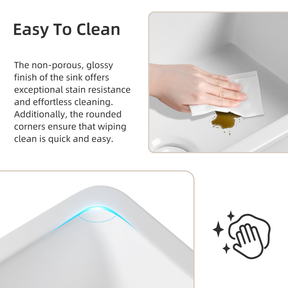 33'' Drop In/Undermount White Fireclay Kitchen Sink, Single Bowl Kitchen Sink