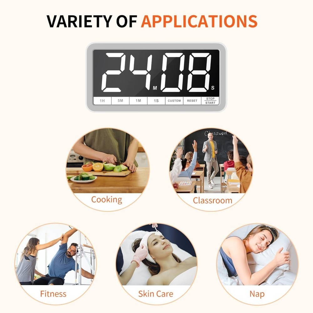 Portable Digital Timer with 7.8” Display & Rechargeable Battery - Cook & Learn