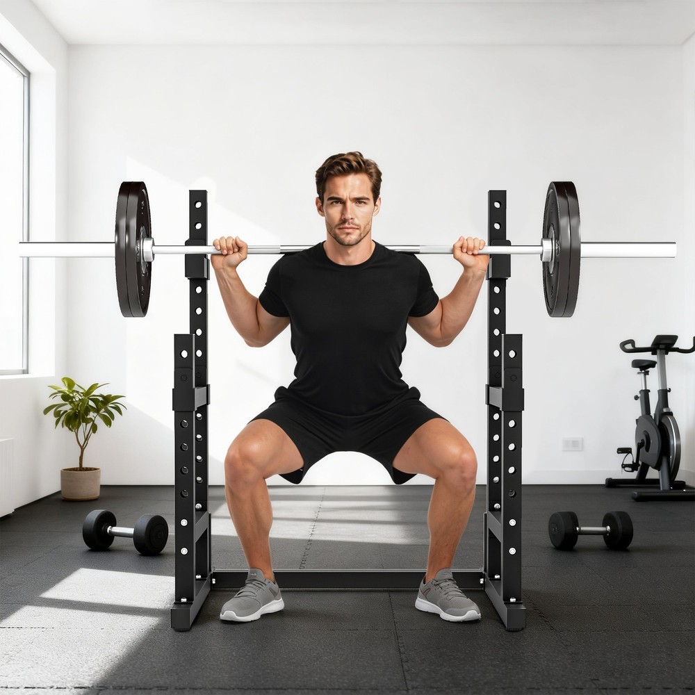Adjustable Squat Rack, 660lbs Multi-Functional Bench Press Rack, Black