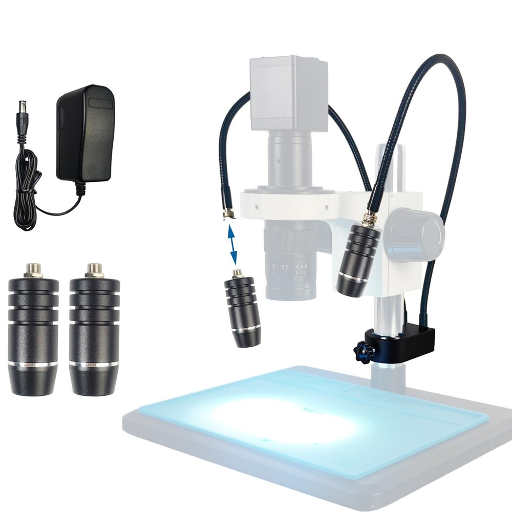 Microscope Light Source Dual Gooseneck Spotlight 3W 6500K for Lab, Industrial...