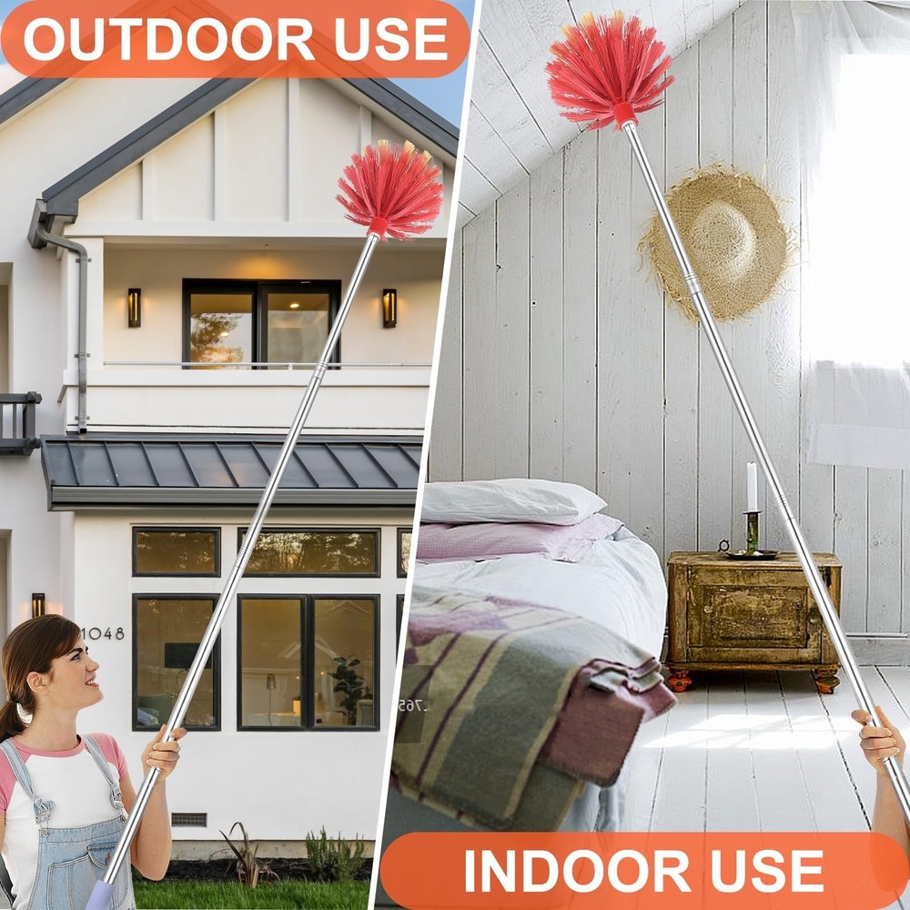Cobweb Duster with Extension Pole, 59" Adjustable Stainless Steel Pole, Washa...