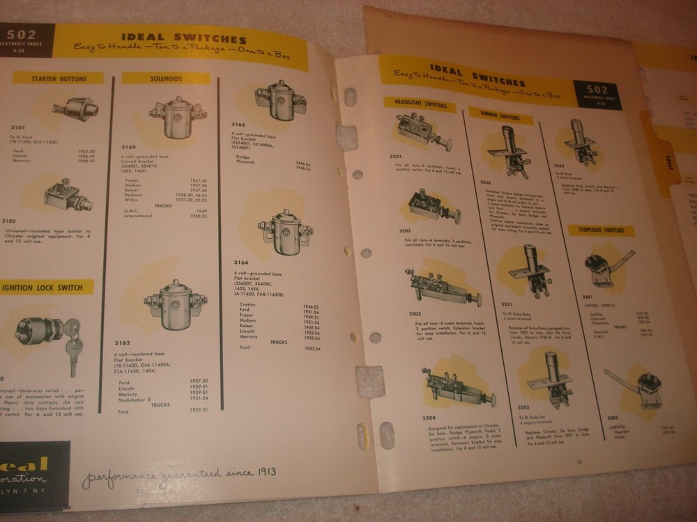 1954 Ideal Voltage Regulator Dimmer Stoplight Switch Catalog & Price Sheets
