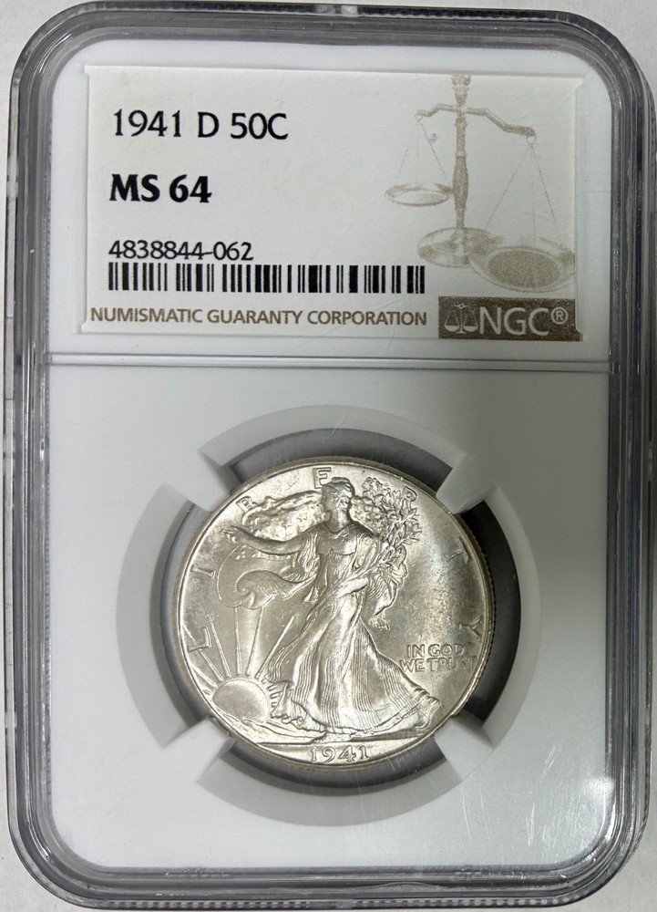 1941-D Silver Walking Liberty Half Dollar, NGC MS-64
