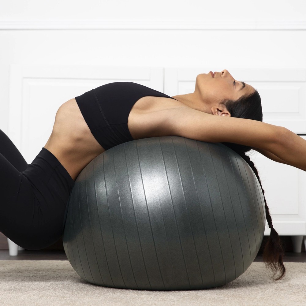 Exercise Ball with Pump for Stability and Stretching, Gray