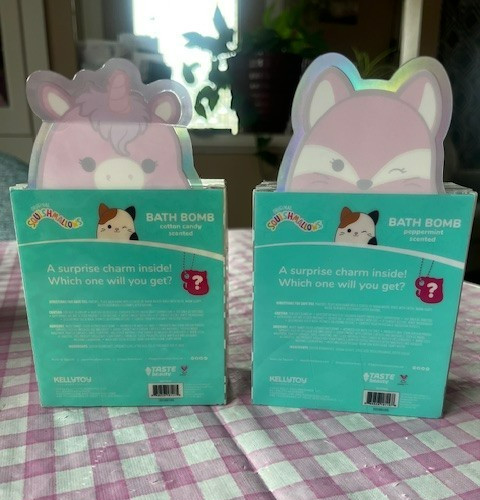 Two Squishmallow Bath Bombs Cotton Candy/Peppermint Scent Surprise Charm Inside