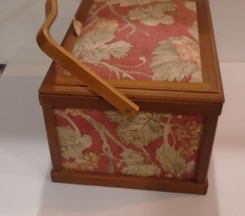 Vintage Fabric Covered Sewing Box Basket with Lining