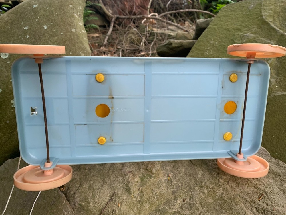 vintage lamb pull toy, hard plastic, 1950s Knickerbocker, head bobs