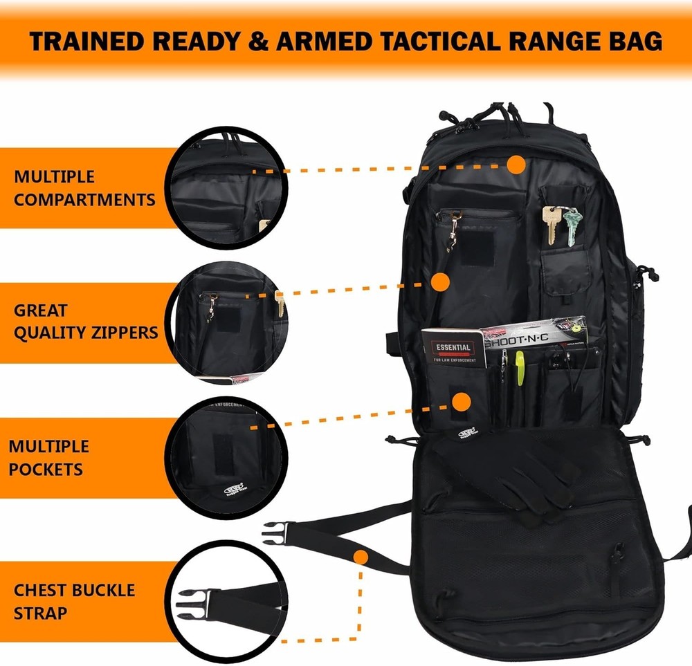 TRA Tactical Range Bag with 3 Pistol Cases - Black