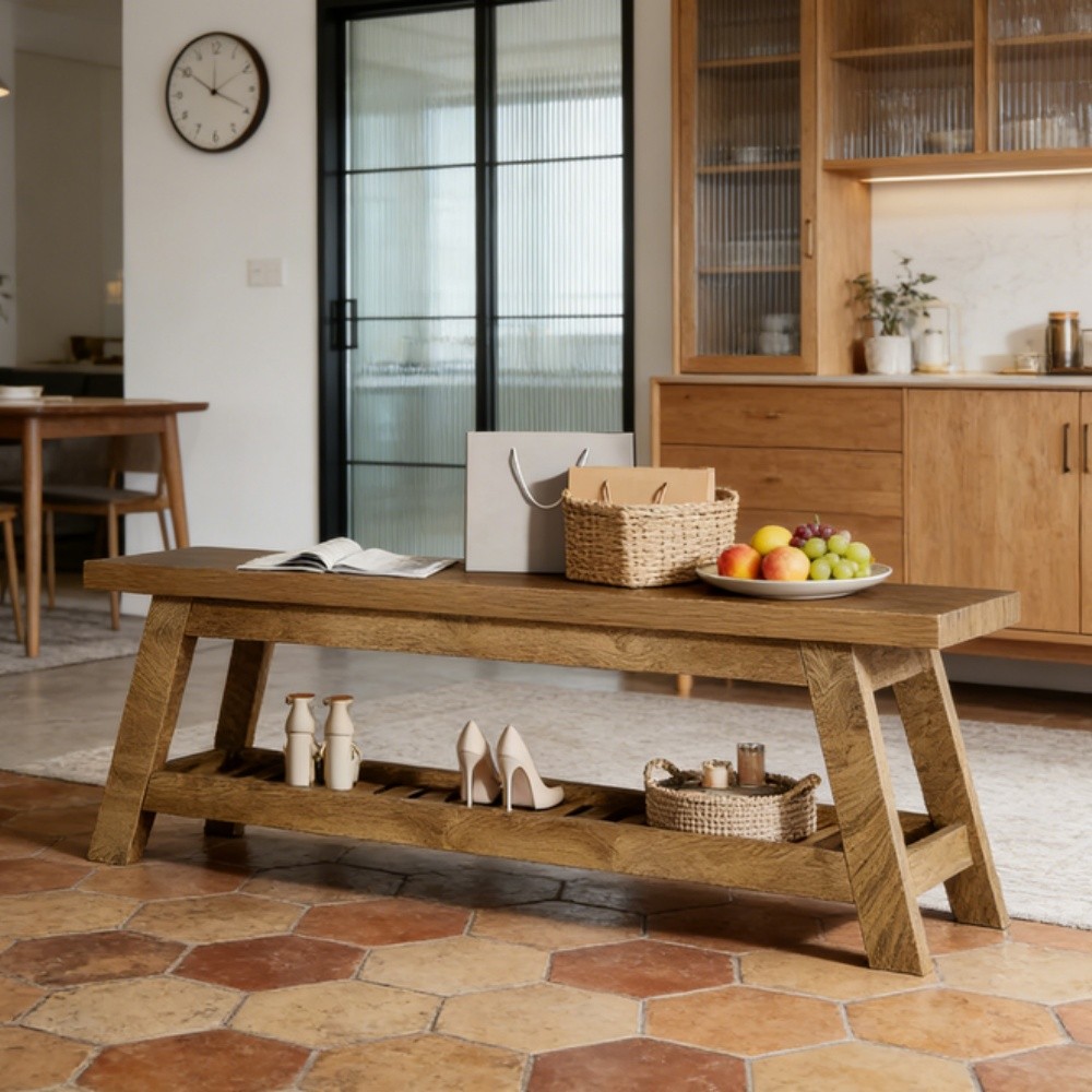 Wooden Bench Solid Bench Built-in Shoe Storage Shelf Display Spot