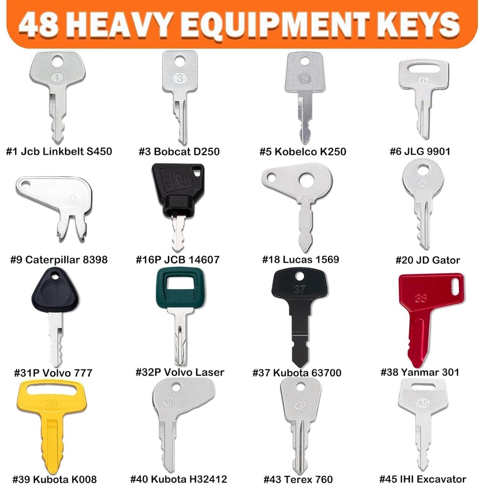 Contractor Heavy Equipment Ignition Master Key Set, 48 Construction Switch Start