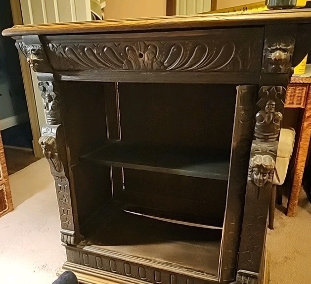 Antique Carved Oak Bookcase Cupboard
