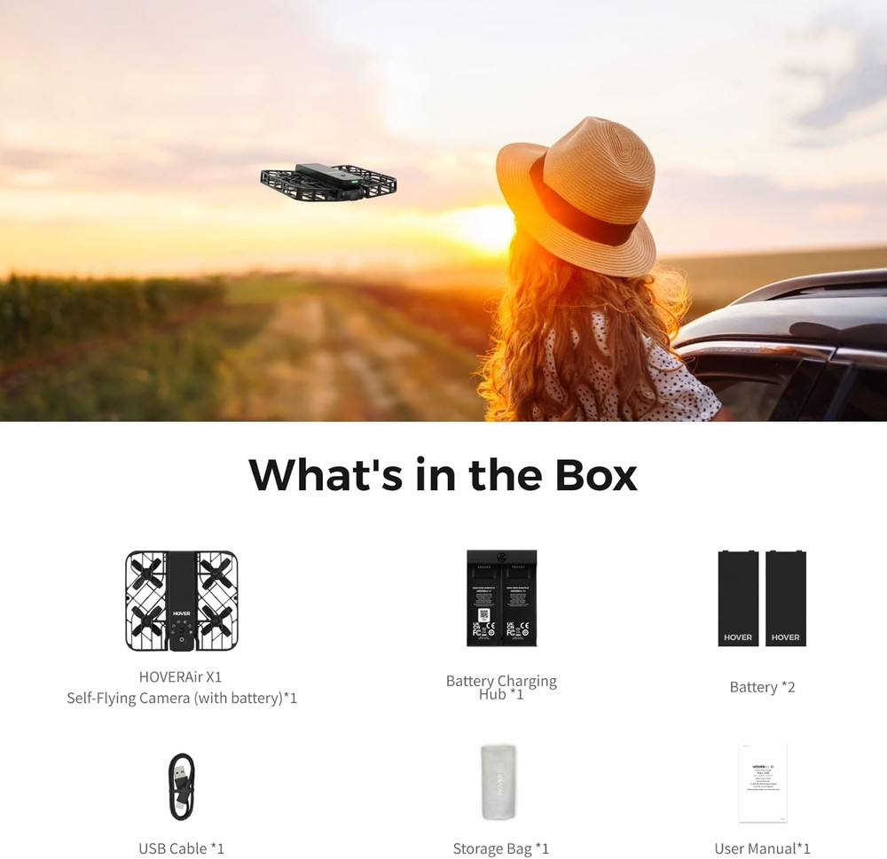 Black HOVERAir X1 Combo Plus Self-Flying Camera Pocket-Sized Drone Palm Takeoff