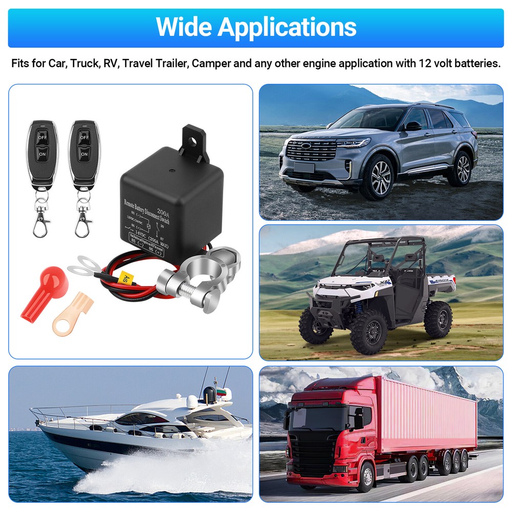 Wireless Dual Remote Car Battery Disconnect Relay Master Kill Cut-off Switch US