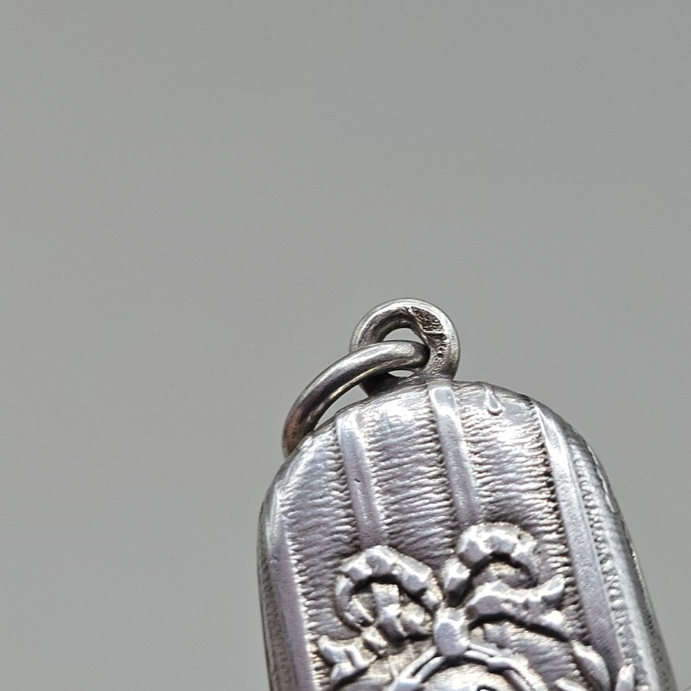 Antique Solid Silver Repousse Whistle Pendant Monogram Floral Design