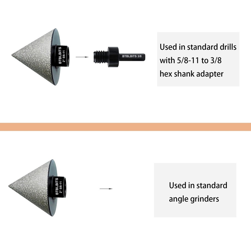 2" Diamond Beveling Chamfer Cone Milling Bit Tile with Hex Adapter Countersink