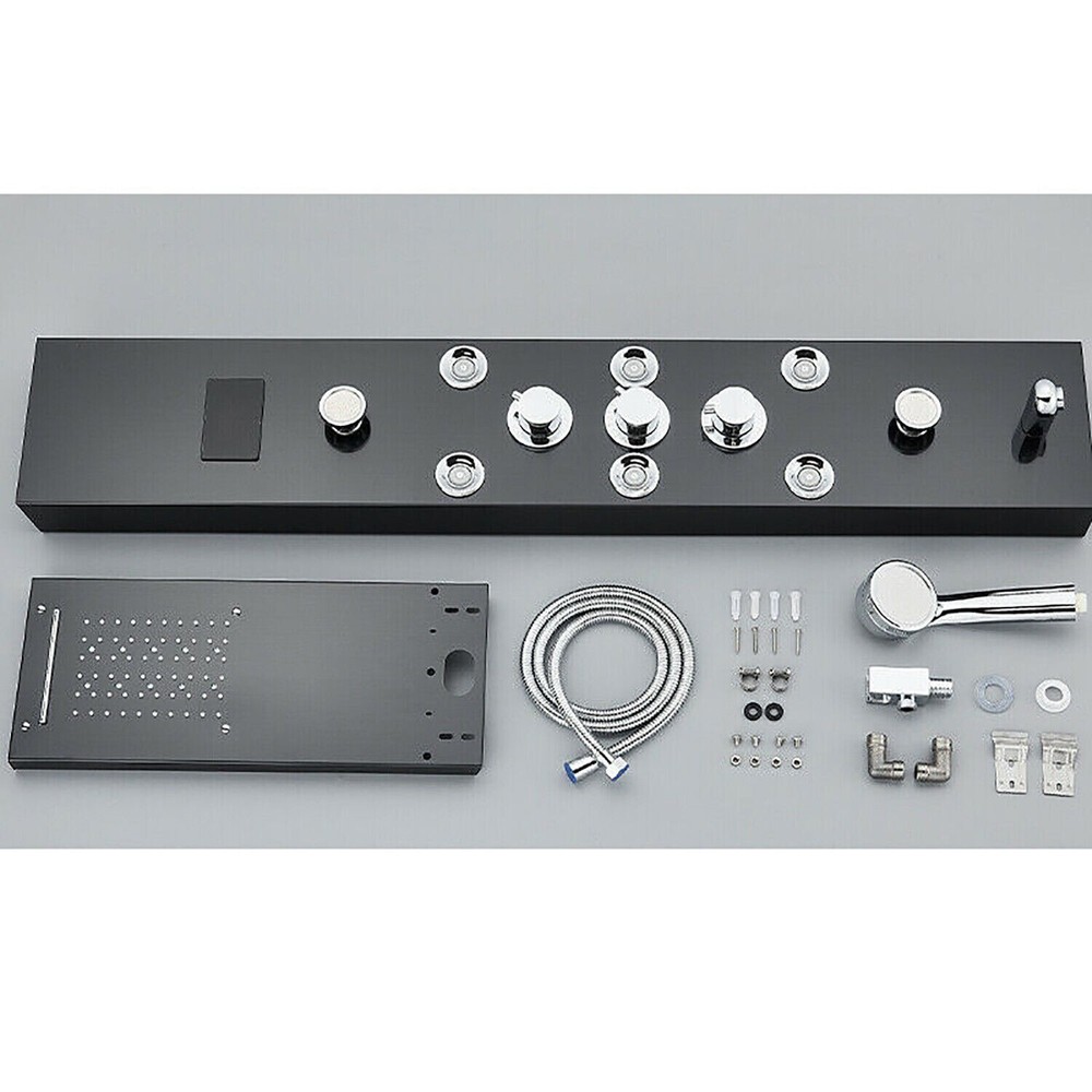 LED Brushed Black Shower Panel Tower System Spray Jet Tap Massage
