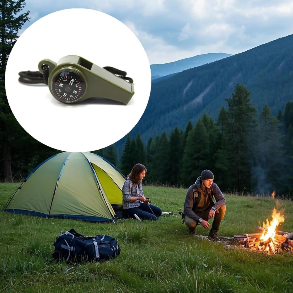 2Pcs 3-In-1 Whistle Compass Thermometer Backpacking Essential Survival Gear