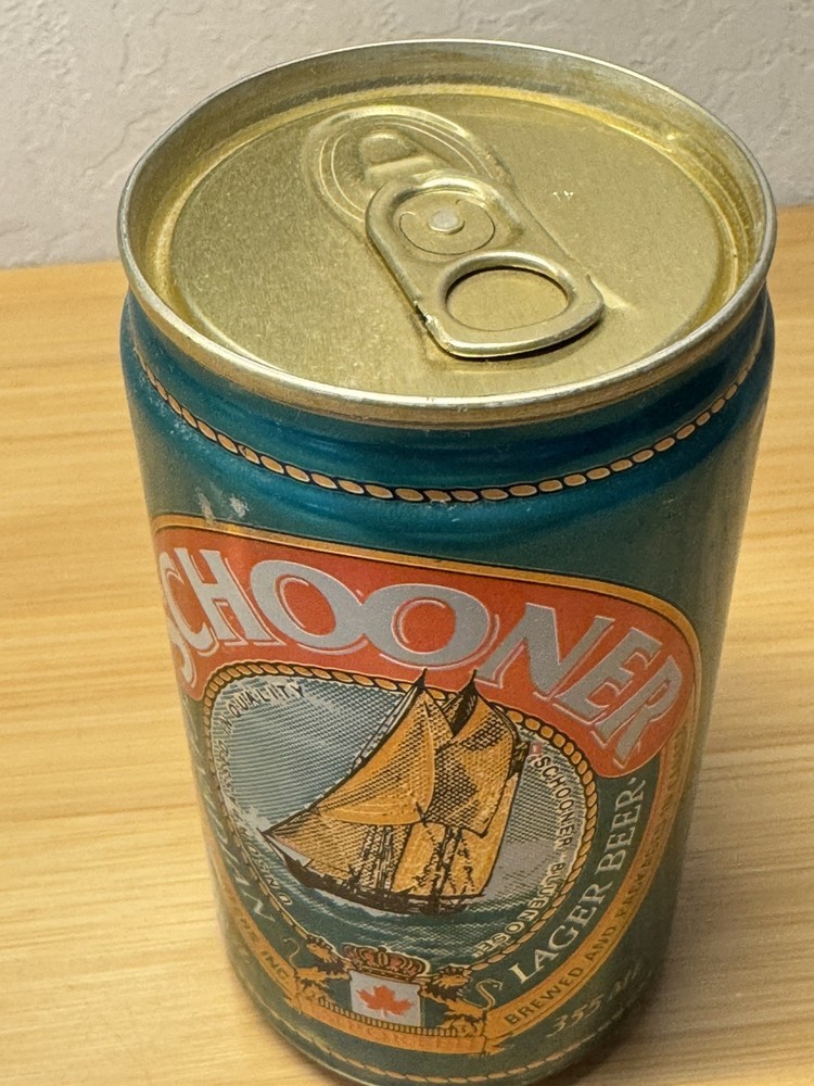 Schooner Lager - Empty Beer Can - Bottom Opened - tall ships