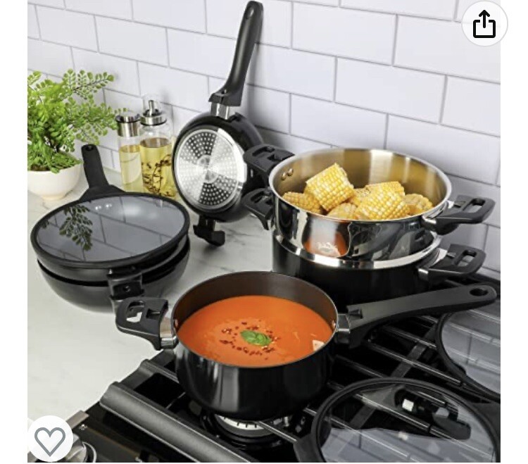 Kenmore Elite 9 Piece Grayson Stackable Nonstick Aluminum Cookware Set New