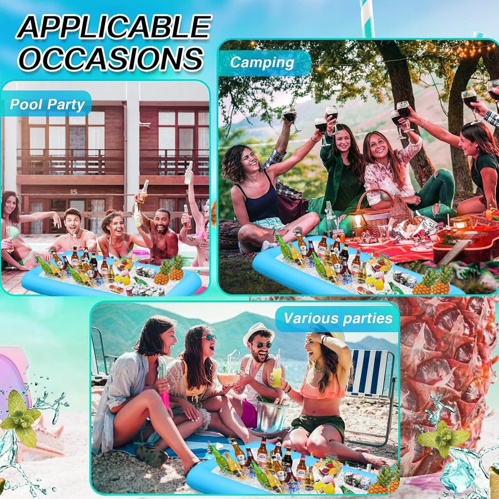 Ice Buffet Serving Tray Drink Cooler with Drain PlugInflatable Ice Serving Bu...