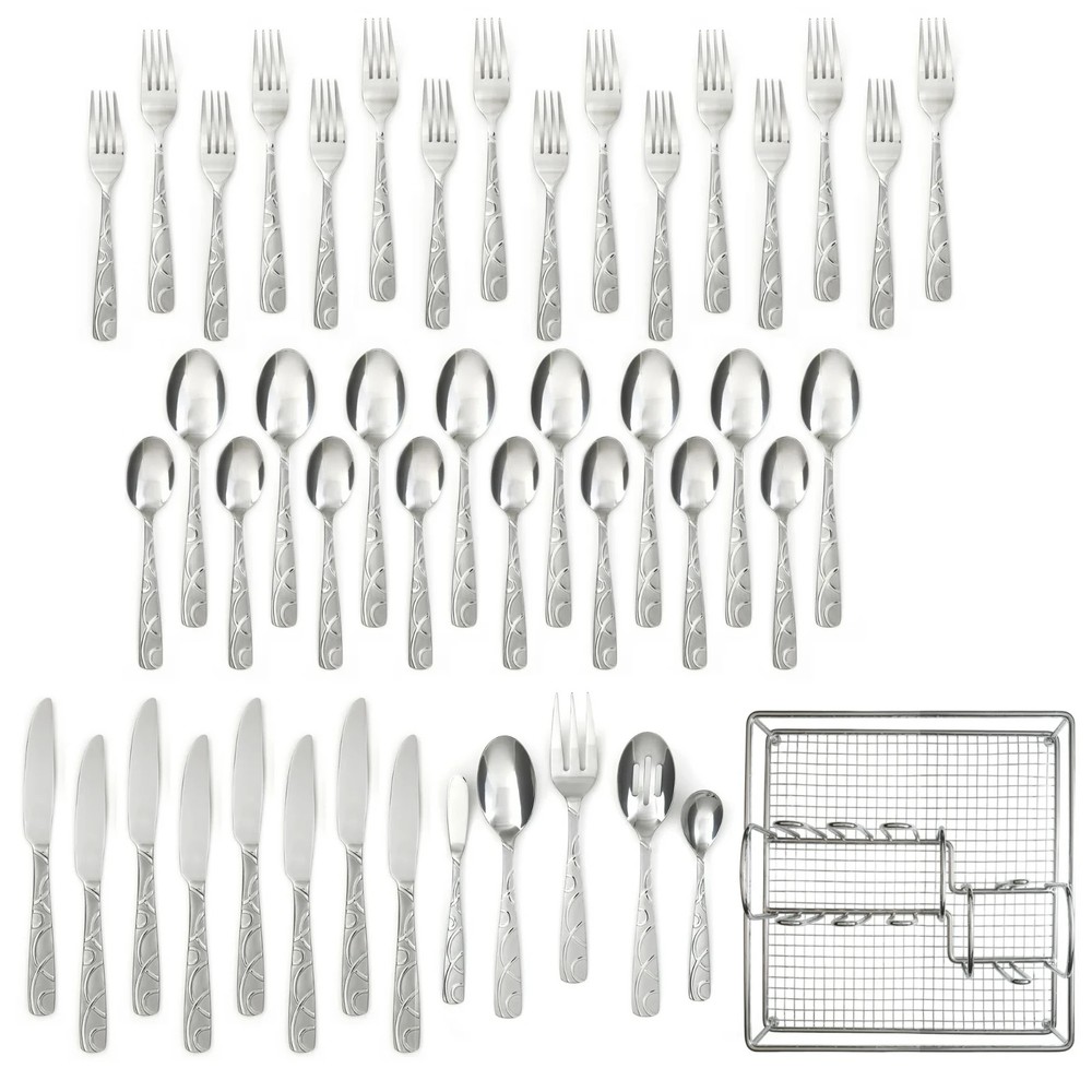 45-Piece Stainless Steel Flatware Set & Hostess Set, Silver, Service for 8