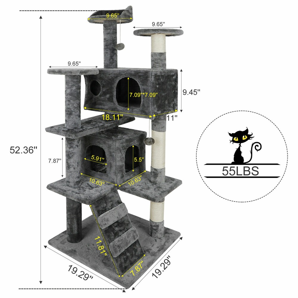 54" Cat Tree Tower Multi-Level Cat Condo with Scratching Post Kittens Activity