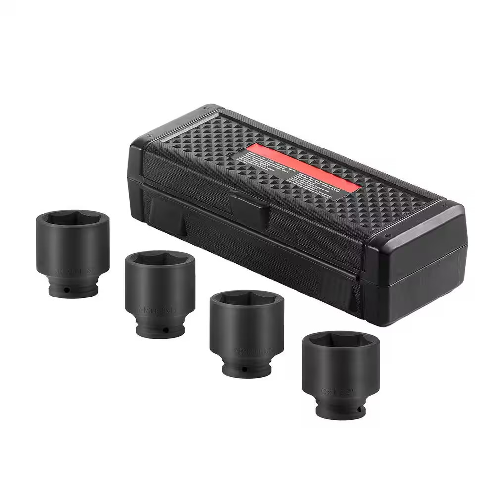 Axle Nut Impact Socket Set, 1/2 In. Drive 6-Point 4-Piece SAE Spindle Nut Socket