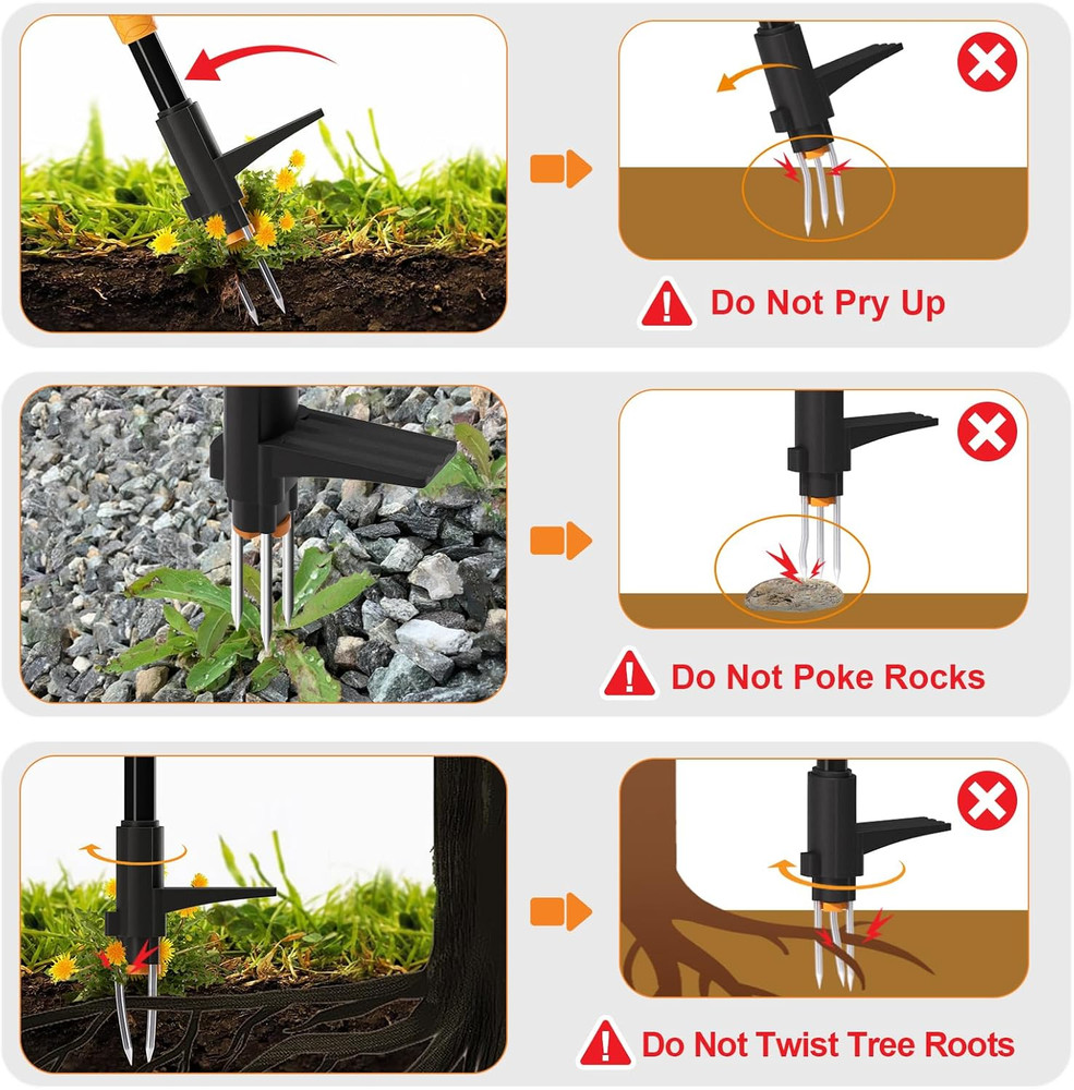 Weed Puller Tool, Fully Stand up Weeding Tool with 3 Claws - Zero Bending and Ba