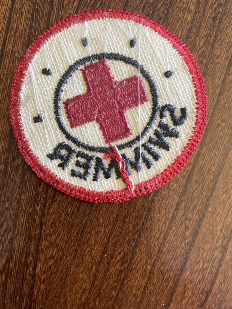 Vintage Red Cross Swimmer Embroidered Patch