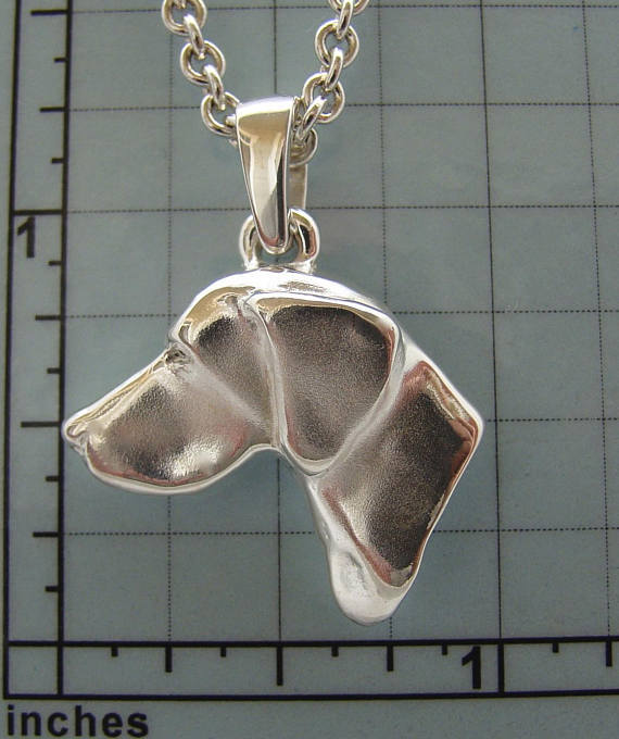 Sterling Silver German Shorthaired PointerLarge Head Study On A Vertical Oval Fr