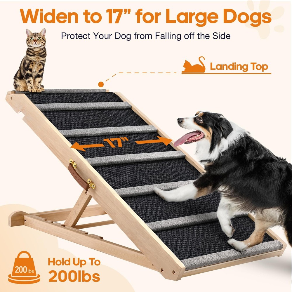 Dog Ramp 200lb Adjustable Foldable DRAMP Extra Wide Non-Slip Rubber Surface