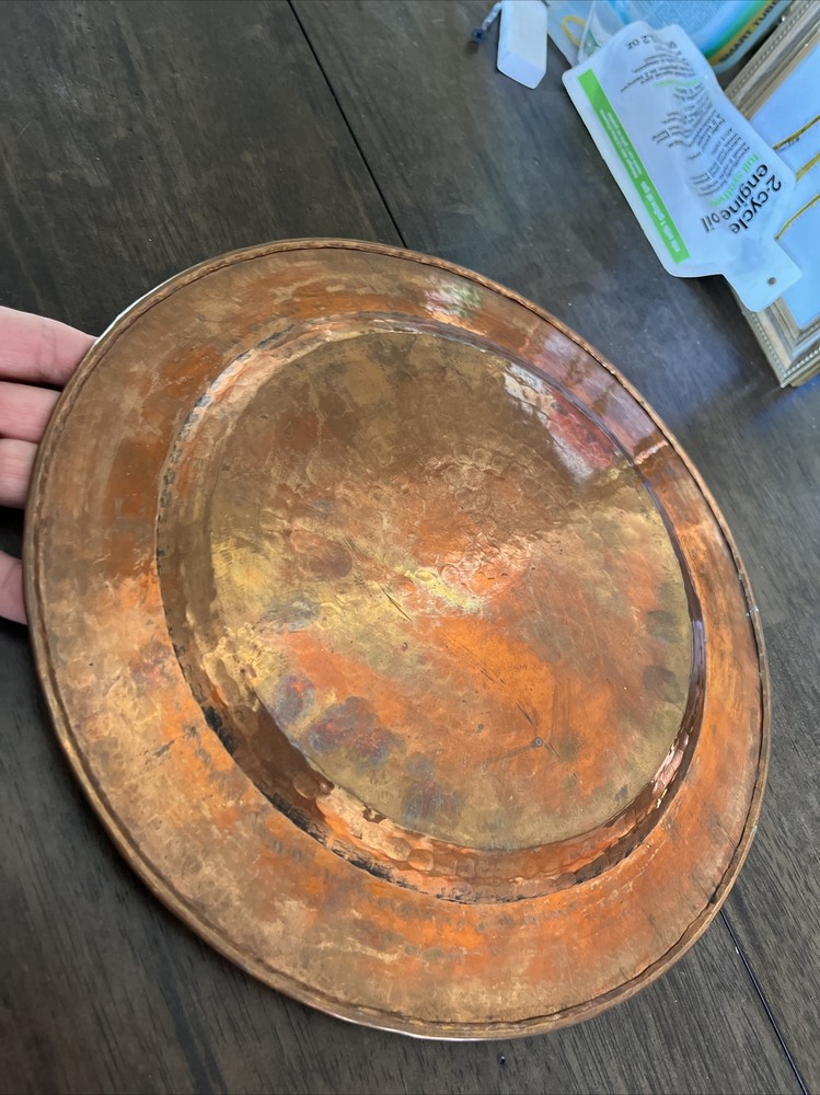 11.5" hand hammered solid copper plate w/rolled edge