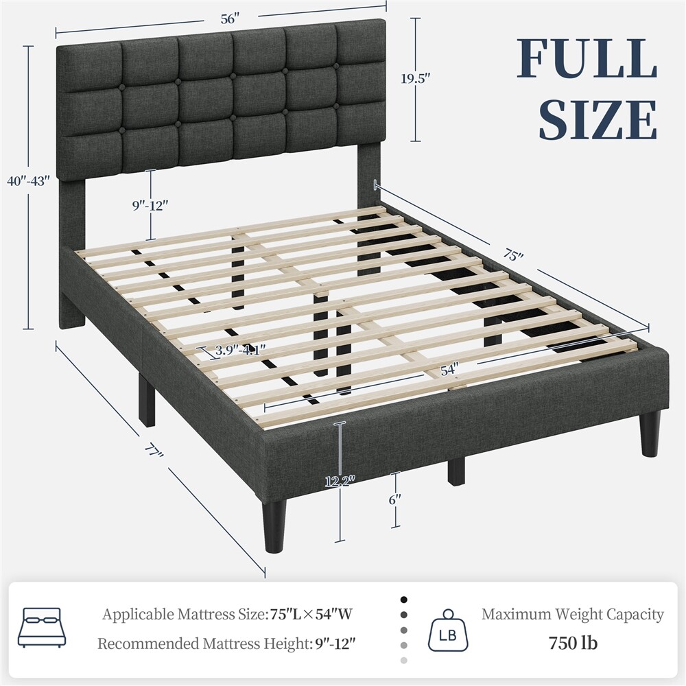 Upholstered Full/Queen Size Bed Frame with Square Tufted Headboard