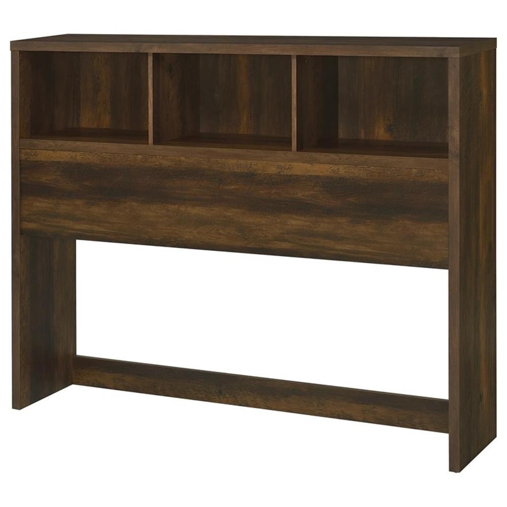Pemberly Row Transitional 49" Wood Queen Bookcase Headboard in Dark Pine