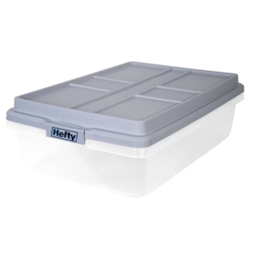 40qt Clear Plastic Storage Bin with Gray HI-RISE Stackable Lid: Snap Closure