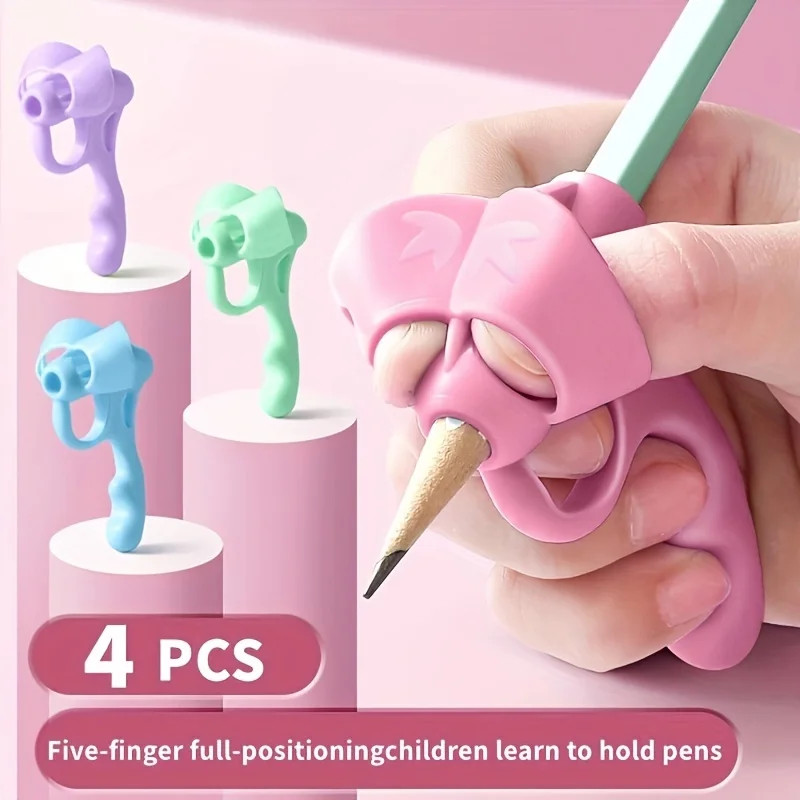 4pcs Soft Rubber Writing Grip Set – Pen Posture Corrector Aid