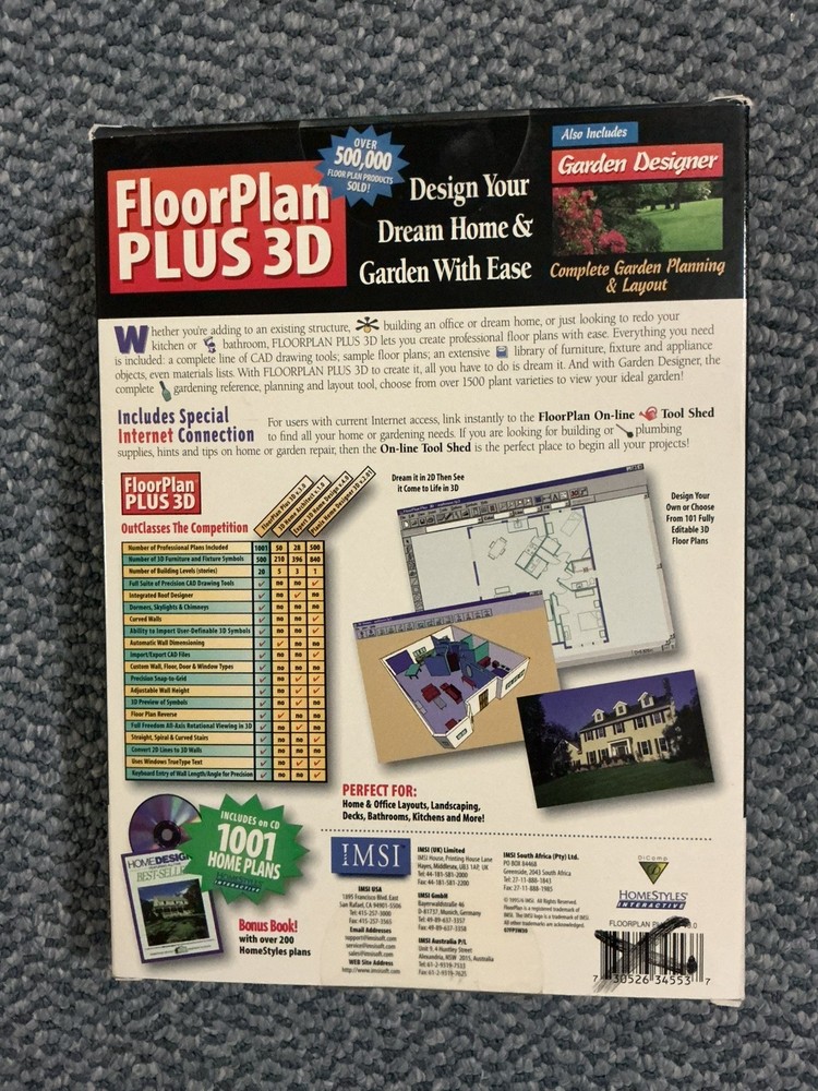 IMSI FloorPlan Plus 3D Garden Designer PC Software. CD’s & Floopy disk