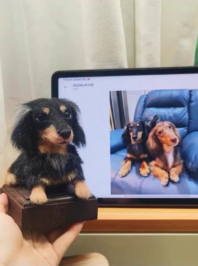 Customized wool felt pet simulation statue, memorial dog cat dolls pure handmade