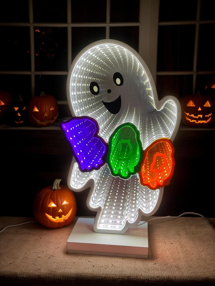 Halloween Neon Infinity Ghost Light,10.24Inch 3D Ghost Table Decor,Usb Powered L
