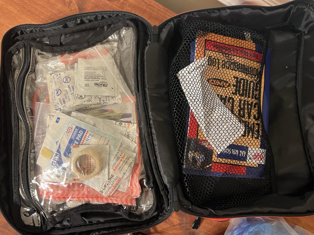 First Aid AAA Excursion Road Kit W/ Jumper Cables, Flashlight, First Aid, Etc.