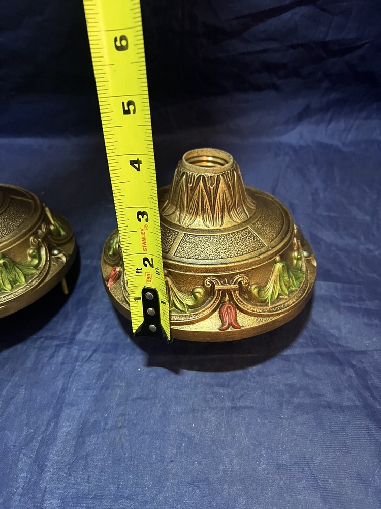 Pair Polychrome Rewired Single bulb flush mount ceiling fixtures RARE 142F