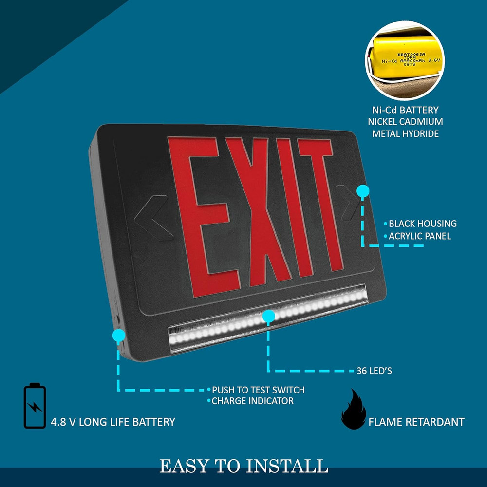 6 Pack LED Exit Signs with Battery Backup - Bright & Energy Efficient