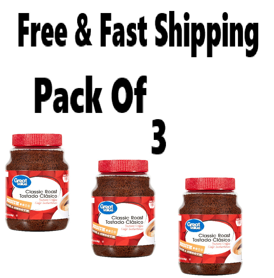 3 pk Great Value Classic Medium Roast Instant Coffee, 12 oz